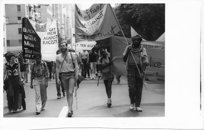 David France, center, in the 1983 Pride march. Photo: Nelson Sullivan