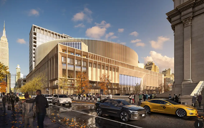 Halmar was picked to be the master developer of Penn Station and its plan leaves Madison Square Garden in place. The rendering above was from an earlier redesign plan released by the developer. No new renderings were released in conjunction with the announcement on May 20.