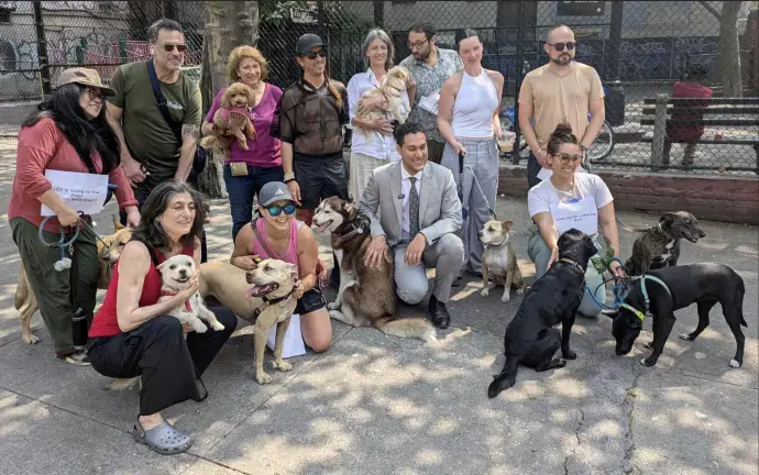 Christopher Marte with some of his constituents, June 5, 2025, after unveiling a new dog park.