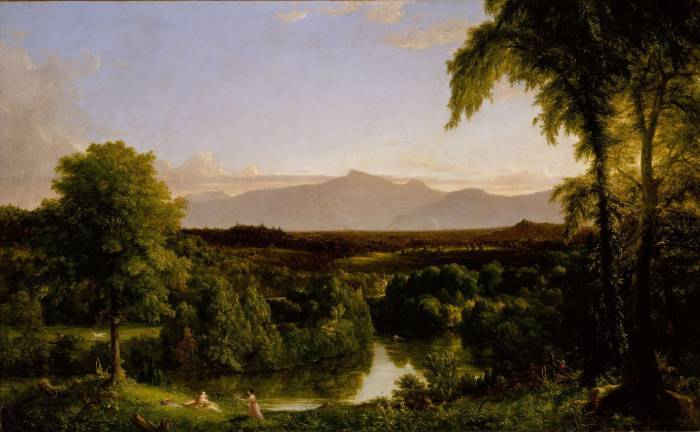 Thomas Cole (American [born England], Lancashire 1801–1848 Catskill, New York). "View on the Catskill — Early Autumn," 1836–37. Oil on canvas, 54 1/2 x 78 5/8 in. (138.5 x 199.5 cm). The Metropolitan Museum of Art, New York, Gift in memory of Jonathan Sturges by his children, 1895 (95.13.3). Image © The Metropolitan Museum of Art