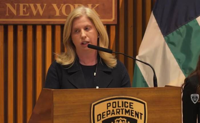 Police Commissioner Jessica Tisch appealed to the public to help track down Jamel McGriff, a double murder suspect wanted in connection with the murder and burning down of the house of an elderly Queens couple. He has a lengthy rap sheet for crimes in Manhattan and was wanted in two robbery incidents in recent weeks.