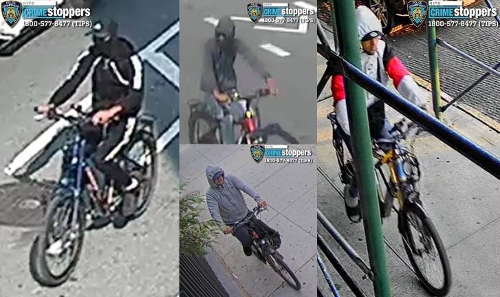 E-bike crew targets women in city-wide robbery pattern.