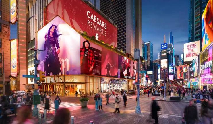 An artist’s rendering of the proposed casino that SL Green wants to open in Times Square, partnering with Caesars Entertainment. More than 200 local organizations have voiced support for the bid.