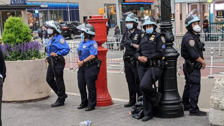 Cops on the street in Union Square, June 1. Photo: Eden, Janine and Jim, via Flickr