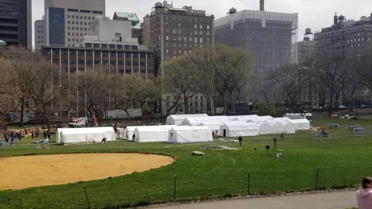 Emergency field hospital tents in Central Park set up across from Mount Sinai in March 2020 by Samaritan’s Purse. Photo: Nancy Ploeger.