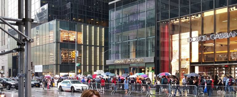 Police moved the protesters south of Trump Tower. Photo: Meredith Kurz