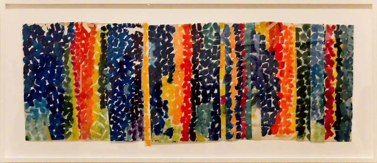 Alma Thomas mosaic-like chips of brilliant color amplify the impact of her small collage included “Making Space: Women Artists and Postwar Abstraction.” Photo: Adel Gorgy