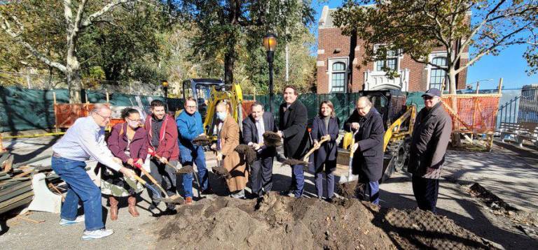 Breaking ground for improvements in John Jay Park on Nov. 3. Photo: Ben Kallos, NYC Council Member, on Twitter