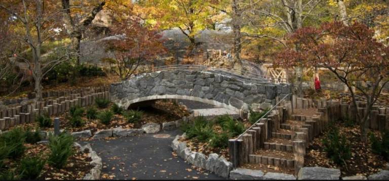 Billy Johnson Playground in Central Park favors structures that mimic the surrounding park and allow for creative play. Photo via Central Park Conservancy website