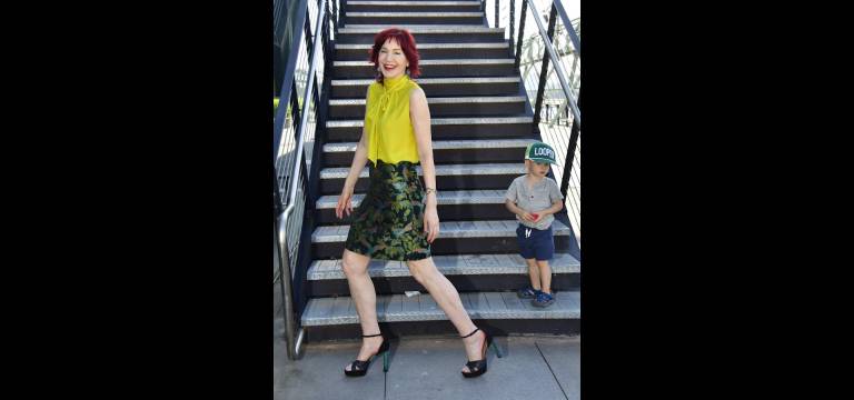 Karen Rempel and her new friend, Looper, at Pier 57.