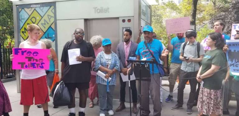 At Picture the Homeless’s #FreeToPee protest and press conference in Madison Square Park, August 28th. Photo courtesy of Picture the Homeless