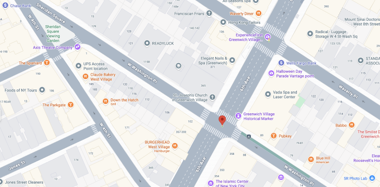 The intersection of Washington Place and 6th Avenue where a fatal accident killed a 22-year-old woman. The hit and run driver has not been identified.
