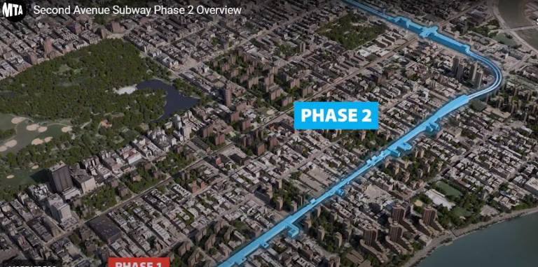 Path of the Second Avenue Subway extension north under Second Avenue and then west to 125th Street and Lexington Avenue/Park Avenue, where it will connnect to the 4, 5, and 6 lines. A nearly $2-billion contract for the Phase 2 tunnel boring was announced by the MTA board on Aug. 18.
