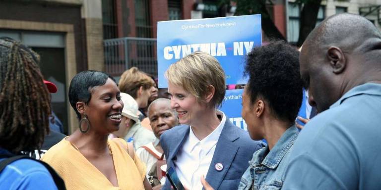 Cynthia Nixon on the campaign trail. Photo via Nixon's Twitter feed