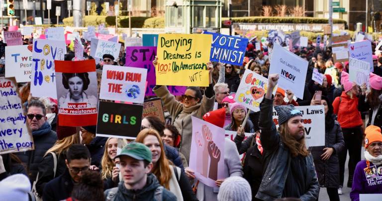 Protesters during the January 2018 Women’s March near Trump International Hotel and Tower. Photo: Alec Perkins, via flickr