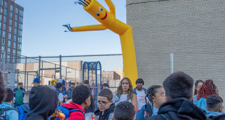 Students line up for their first day of school at P.S. 257 in 2024.
