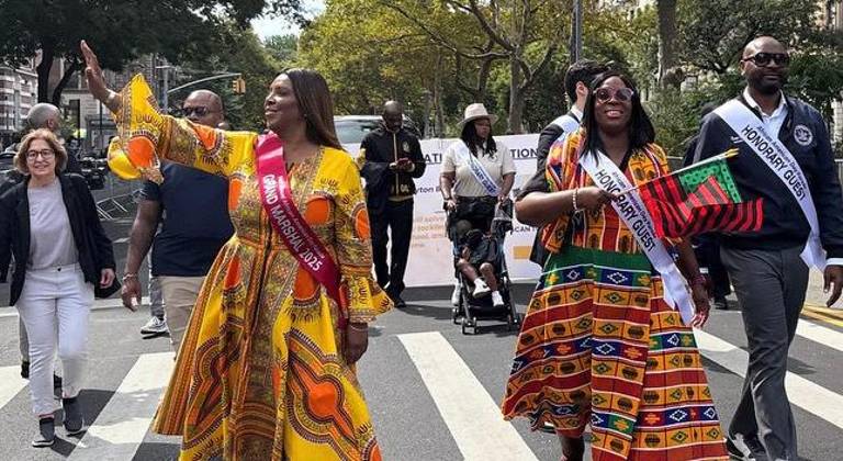 New York Attorney General Letitia Jaames and Bronx Borough President Vanessa Gibson at African-American Parade.