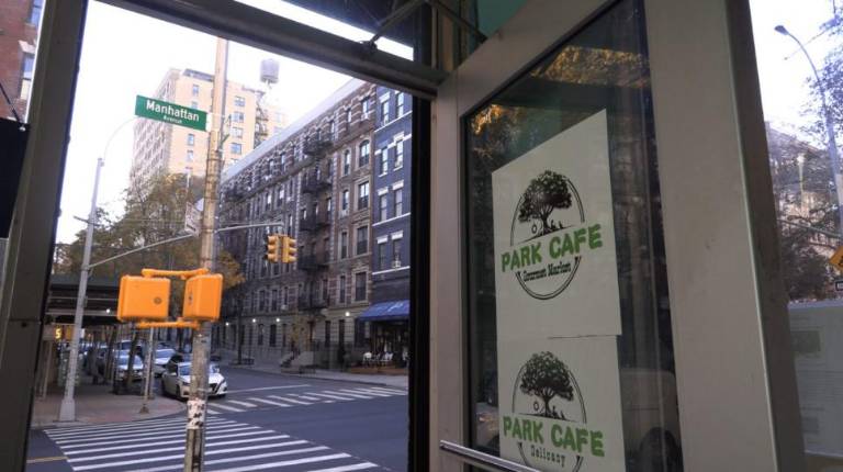 The view from inside the Park Café on Washington Ave. in Morningside Heights.