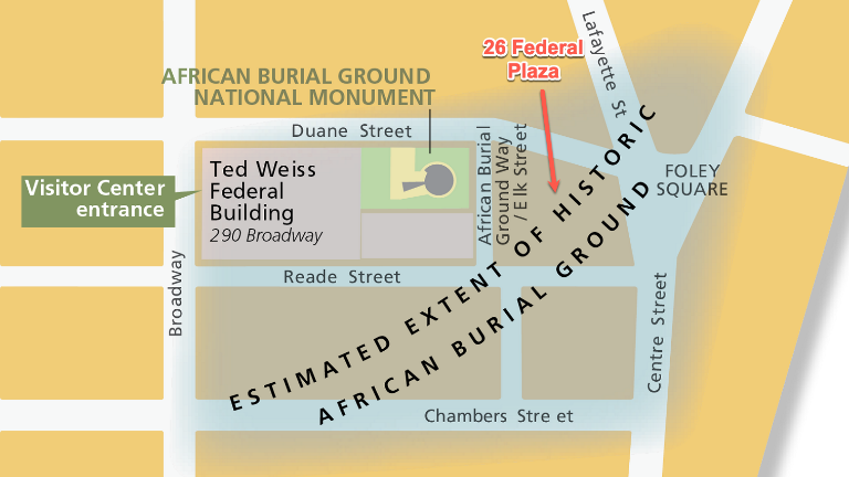 African Burian Ground National Monument is behind both the Ted Weiss Federal Building and 26 Federal Plaza: That’s a lot of feds!