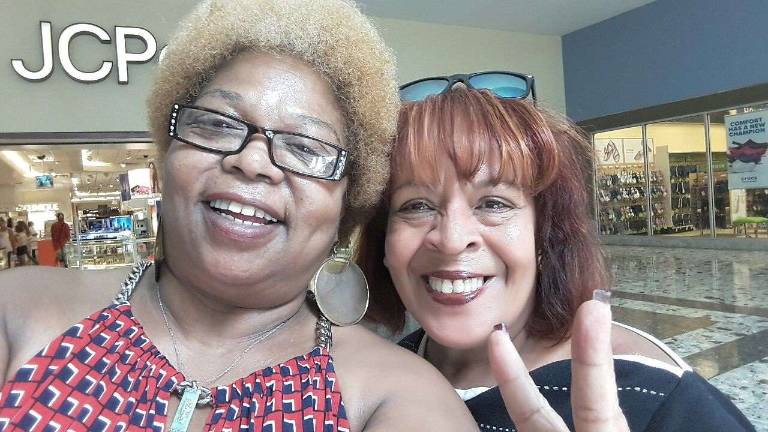 Carmen Quinones and her sister Elba before the onset of Hurricane Maria in Añasco, Puerto Rico. Photo courtesy of Carmen Quinones