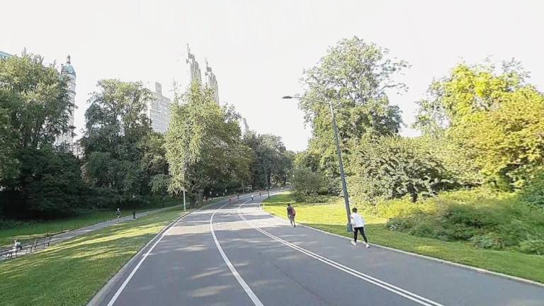 A stretch of Central Park near West 84th Street where a 41-year-old man was hit by a speeding pedal bike and suffered severe head trauma. A family member said the victim underwent two brain surgeries and is not expected to survive.