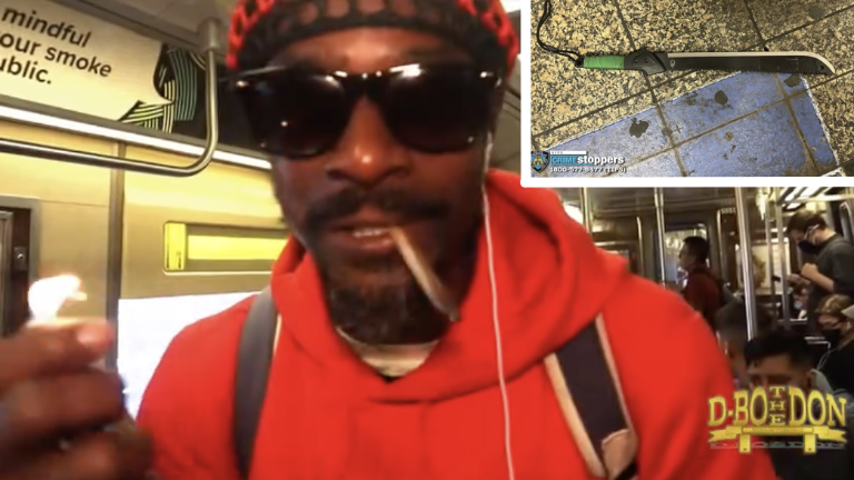 Anthony Griffin as seen in YouTube interview posted January 2023; machete recovered at Grand Central crime scene [inset].