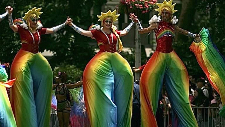 Stilt walkers at NYC Pride March.