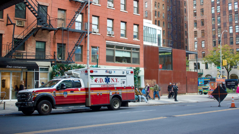 An ambulance in front of FDNY EMS Station 7 on West 23rd St.