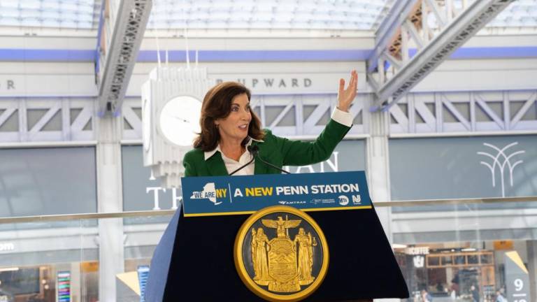 Governor Kathy Hochul announces that the Metropolitan Transportation Authority, with Amtrak and NJ TRANSIT, is requesting proposals to guide the Penn Station reconstruction effort outlined in the fall in the Penn Station Master Plan study. Photo: Don Pollard/Office of Governor Kathy Hochul
