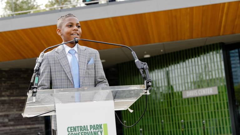 Kayden Hern, who served as the poet laureate of Gov. Kahty Hochul’s administration, reciting a moving poem entitled “In My Mind” at an April 25 ribbon-cutting event for the new Davis Center.