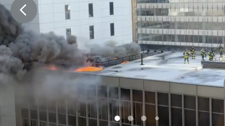 Firefigthers battle a blaze on high rise building in mid-town that erupted just as the St. Patrick’s Day Parade was starting on March 17th. The building which was under renovation and was evacuated with no injuries.