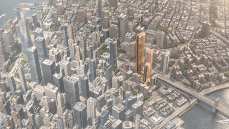 A rendering shows the proposed redevelopment of 100 Gold Street in Lower Manhattan.