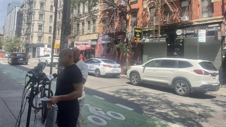 Fernando Mateo and Germaine Zayas, spokespeople for the United Bodegas of America, announced a $5000 reward for information on a perpetrator who shot a bodega worker early August 6 on the LES.