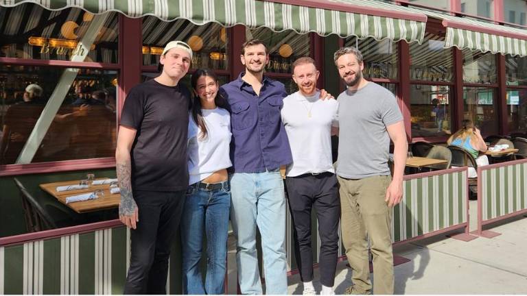 The team behind the new Chelsea hot spot Georgie’s (from left) chef Alessandro Urbisci, Sophia Christodoulelis, Christian Giles, Darragh Coates, and bar Manager Aurèle Berdoz