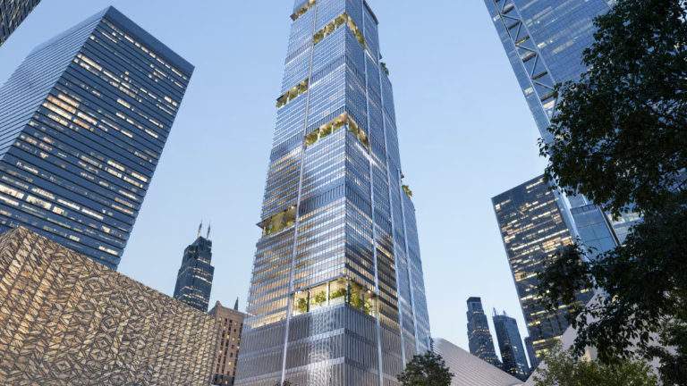 An artist renendition of the new American Express Tower, which is slated to rise to an estimated height of 1,250 feet and house 55 floors with the financial giant as the primary occupant.