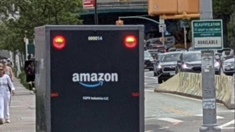 Amazon cargo truck on the Brooklyn Waterfont Greenway, June 2025.