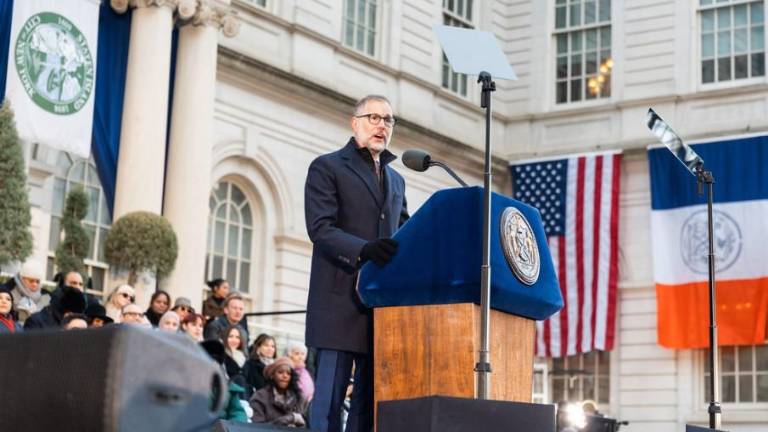 Mark Levine joined in the public swearing ceremonies on Jan. 1 at City Hall as he assumed new citywide post as comptroller after four years as Manhattan borough president.