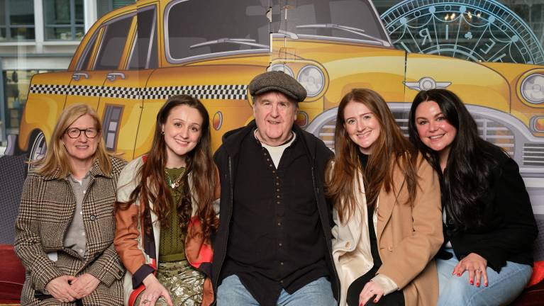 Friends and family filed in to support the two’s film debut, including John McDonagh’s (center) wife, Cait, (left), and daughters (left to right), Elizabeth, Madden, and Cassie.