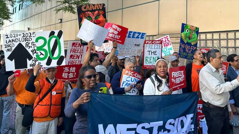 Tenant advocates rallied for a rent freeze ahead of the Rent Guidelines Board preliminary vote, May 7, 2026.