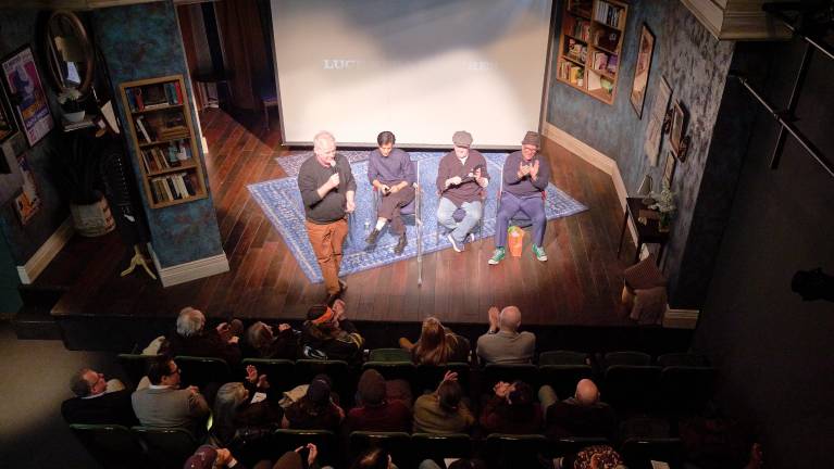 After the screening, (from left) Ciarán O’Reilly, Tim Sarmiento, John McDonagh, and Seth Goldman joined the stage for a Q&amp;A.