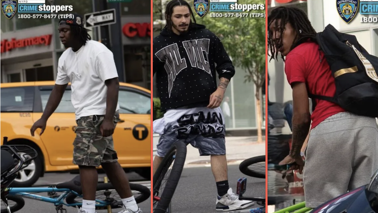Cooper Square bicycle gang suspected of robbing and slashing a man at Cooper Square, Aug. 24.