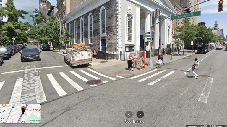 The crosswalks at the intersection of Washington Place and 6th Avenue where a young woman was killed when she was mowed down by a hit and run driver in the early morning hours on Aug. 23.
